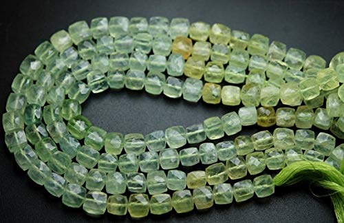 BEADS GEMSTONE 8 Zoll Strand,Super Finest,Natürliche Prehnite Faceted Würfel Form 6,5-7mm Size Code-HIGH-55077 von WORLD WIDE GEMS