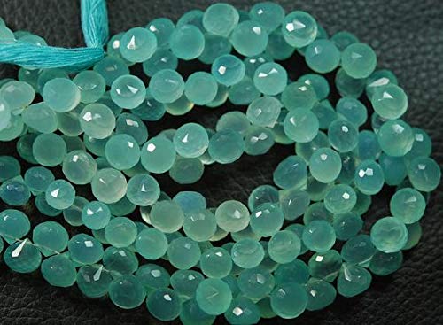 BEADS GEMSTONE 8 Zoll Strand,Super Finest Best Color Aqua Chalceny Faceted Zwiebel Briolettes 7-8mm Large Size Code-HIGH-56943 von WORLD WIDE GEMS