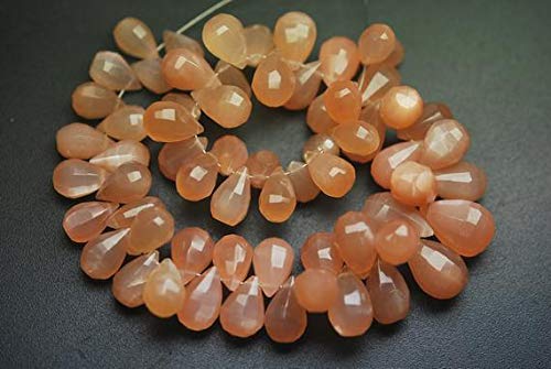 BEADS GEMSTONE 8 Zoll Strand,Superb-Finest Quality PEACH MOONSTONE Step Cut Faceted Drops Shape Briolettes,8-12mm size Code-HIGH-65976, Edelstein Metall Stein von WORLD WIDE GEMS