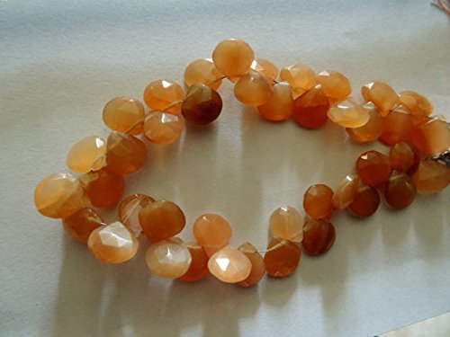 BEADS GEMSTONE 9-11 mm Natural Peach Moonstone Briolette Faceted Hearts 8X1/2 inch Strands Code-HIGH-71070 von WORLD WIDE GEMS