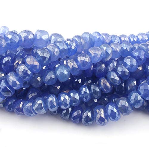 BEADS GEMSTONE 9 Strand Natural Blue Chalceny Silver Coated Faceted Rondelles Perlen 5mm-10mm 33 Perlen 8 Zoll Code-HIGH-13888 von WORLD WIDE GEMS