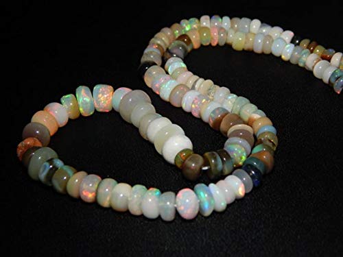 BEADS GEMSTONE Äthiopian Opal Multi Fair Smoth Beads Size 4.4x5.6 mm Approx 16.5 Inch Long Inches Code-HIGH-71642, Edelstein Metall Stein von WORLD WIDE GEMS