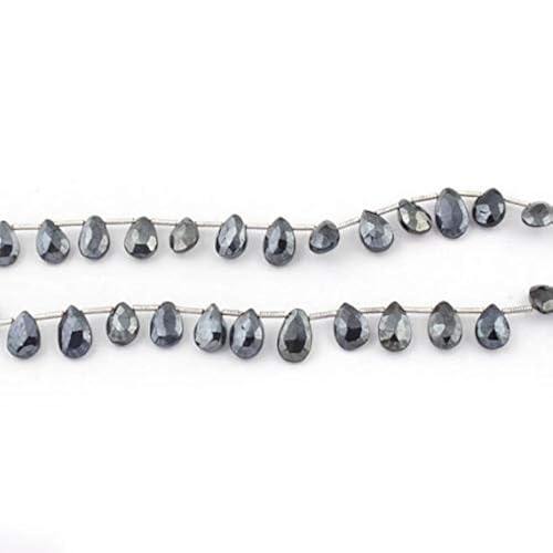 BEADS GEMSTONE Big Halloween Sale 1 Beach Black Spinell Silver Coated Faceted Pear Perlen Briolettes - 10mmx7mm-12mmx7mm 8 Zoll SB4140 Code-HIGH-36858, Edelstein Metall Stein von WORLD WIDE GEMS