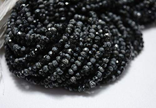 BEADS GEMSTONE Black Obsidian Beads, Faceted Rondelles Beads, Snow Flake Obsidian Rondelles Edelstein für Schmuck, 4 mm 13,5 Zoll Strand Code-HIGH-24457 von WORLD WIDE GEMS