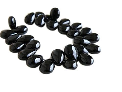 BEADS GEMSTONE Black Spinell Edelstein Glatte Birne Teardrop 12,5mm 14 Perlen Code-HIGH-58532 von WORLD WIDE GEMS