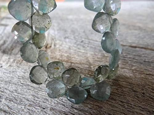 BEADS GEMSTONE Blue Grey Moos Aquamarine | Faceted Corner Drilled Diamond Cushion Briolettes | 9-10mm | Matched Pairs Code-HIGH-32245 von WORLD WIDE GEMS