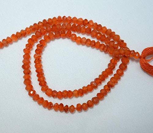 BEADS GEMSTONE Carnelian Beads, Carnelian Edelstein Stone, 4 mm Perlen, Faceted Rondelle, Edelstein für Schmuck, 13,5 Zoll Strand Code-HIGH-32149 von WORLD WIDE GEMS