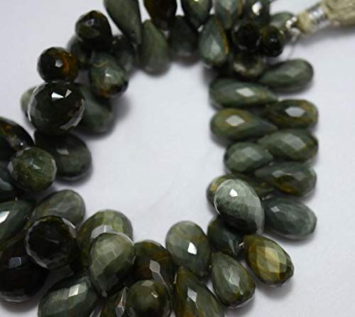 BEADS GEMSTONE Cat's Eye Faceted Tear Drops Beads, Green Cat's Eye Faceted Drops Gemstone, 6x10mm - 13x16mm Approx 8 Inch Beach Code-HIGH-31158 von WORLD WIDE GEMS