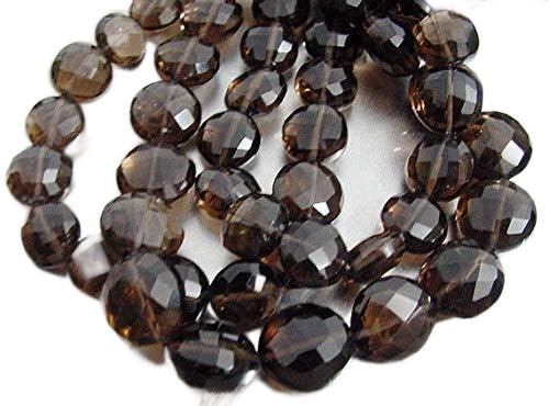 BEADS GEMSTONE Chocolate Brown Smokey Quarz Sparkly Faceted Coin Perlen 10,5-12mm 8 Perlen Set Code-HIGH-68077, Edelstein Metall Stein von WORLD WIDE GEMS