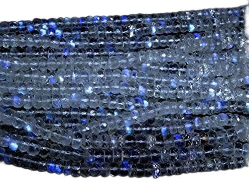 BEADS GEMSTONE Eye Clean Rainbow Moonstone Super Blue Fire 3mm Faceted Rondelle Full 13 Inch Beach Code-HIGH-70788, Edelstein Metall Stein von WORLD WIDE GEMS