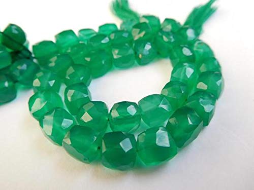 BEADS GEMSTONE Faceted Green Onyx Natural Edelstein 7-8mm Cube Shape Perlen 8 Zoll Lange Strand Code-HIGH-44302 von WORLD WIDE GEMS