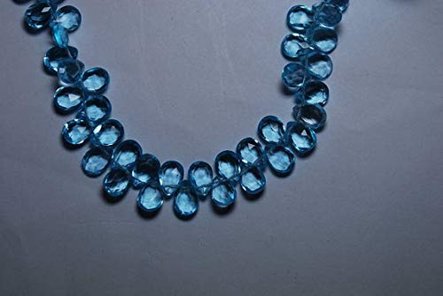 BEADS GEMSTONE Full,7 Zoll Strand,Swiss Blue Quarz Faceted Pear Shape Briolette,7X10mm Code-HIGH-54260 von WORLD WIDE GEMS