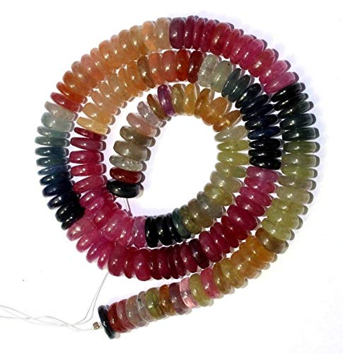 BEADS GEMSTONE Full 16 Inch Long 7-8mm Extremely Beautiful Natural Multi Sapphire Smooth Rondelle Beads Code-HIGH-41503, Edelstein Metall Stein von WORLD WIDE GEMS