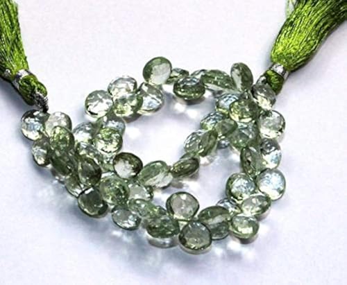 BEADS GEMSTONE Full 8 Zoll Strand. 7mm Finest Quality Natural Green Amethyst Faceted Heart Briolettes Code-HIGH-40934, Edelstein Metall Stein von WORLD WIDE GEMS