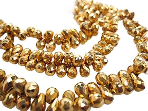 BEADS GEMSTONE Gold Pyrit Perlen, Pyrit Teardrops Perlen, Teardrop Briolettes 4-1/4 Inch Long Beach 5mm x 7mm Code-HIGH-68672, Edelstein Metall Stein von WORLD WIDE GEMS