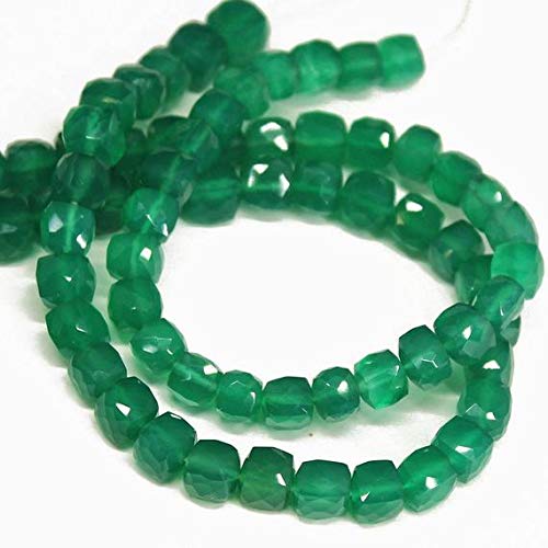 BEADS GEMSTONE Green Onyx Faceted Square Box Cube Edelstein Lose Craft Beads Strand 8 Zoll Lange 5mm 7mm Code-HIGH-26918 von WORLD WIDE GEMS