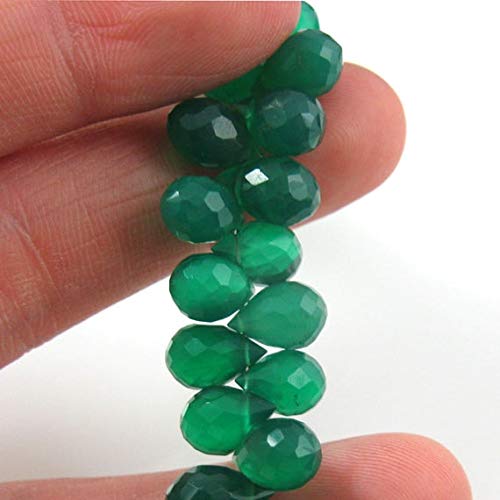 BEADS GEMSTONE Green Onyx Gemstone-Semi Precious Edelstein Bead-100% Genuine Faceted Briolette -Teardrop- 10mm Grade A/AA Loose Perlen 16pcs Code-HIGH-61527 von WORLD WIDE GEMS