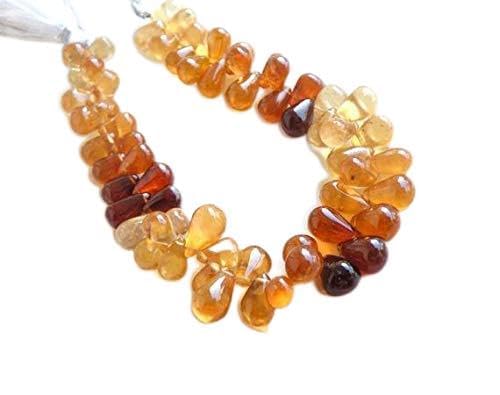 BEADS GEMSTONE Hessonit Granat Edelstein Briolette AAA Rust Orange Smooth Teardrop 7 to 8,5mm 33 Perlen 1/2 Strand Code-HIGH-58392 von WORLD WIDE GEMS