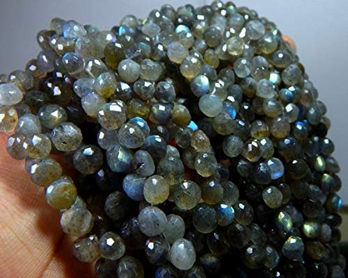 BEADS GEMSTONE Labrarite Faceted Perlen Zwiebel Form 5x7,mm 10 Zoll Lange Zoll Code-HIGH-72189, Edelstein Metall Stein von WORLD WIDE GEMS