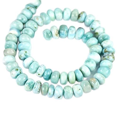 BEADS GEMSTONE Larimar Smooth Rondelle 8MM Perlen 16 Stück Aqua Blue White Cream Exotic Edelsteine 8-8.9mm Code-HIGH-66928, Edelstein Metall Stein von WORLD WIDE GEMS