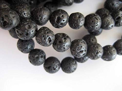 BEADS GEMSTONE Lava Large Hole Edelstein Perlen, 8mm Lava Glatte Runde Mala Perlen, Bohrgröße 1mm, 15 Zoll Strand Code-HIGH-49265 von WORLD WIDE GEMS