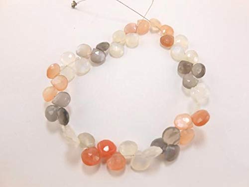 BEADS GEMSTONE Multi Moonstone Heart Shape, Rainbow Moonstone Briolettes,Gray Moonstone,White Moonstone,Multi Moonstone Fine Beads,8 Inch Long Strände, 8mmX8mm Code-HIGH-46629 von WORLD WIDE GEMS