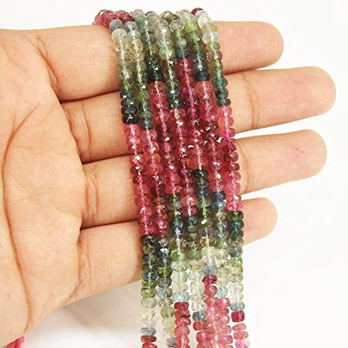 BEADS GEMSTONE Multi Watermelon Tourmaline Faceted Edelstein Micro Rondelle Lose Craft Beads Strand 14 Zoll Lange 4,5mm Code-HIGH-26976 von WORLD WIDE GEMS