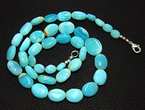 BEADS GEMSTONE Natural Blue Peru Opal Oval Perlen Größe 6x8-12x15 mm glatte ovale Perlen, Nuggets Perlen, Tumble Perlen 19 Zoll Lange Code-HIGH-46951 von WORLD WIDE GEMS