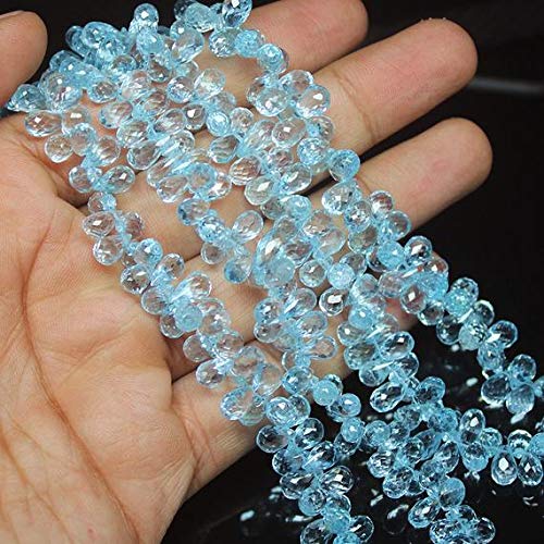 BEADS GEMSTONE Natural Blue Sky Topaz Faceted Tear Drop Briolette Edelstein Lose Craft Beads Strand 8 Zoll Lange 9mm 6mm Code-HIGH-25783 von WORLD WIDE GEMS