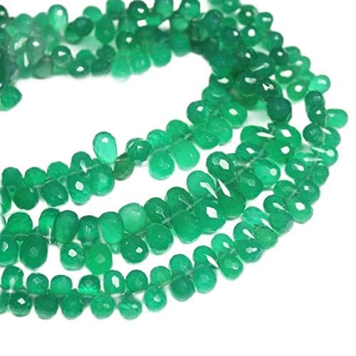 BEADS GEMSTONE Natural Green Onyx Faceted Tear Drop Briolette Edelstein Handwerk Lose Perlen Strand 10 Zoll Lange 9mm Code-HIGH-26115 von WORLD WIDE GEMS