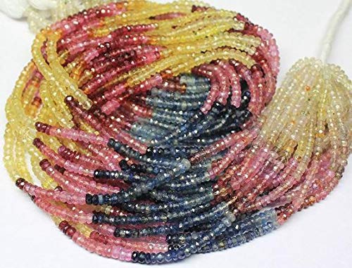 BEADS GEMSTONE Natural Multi Yellow Pink Blue Sapphire Faceted Loose Rondelle Edelstein Craft Beads 14 Inch Long 4mm Code-HIGH-27573 von WORLD WIDE GEMS