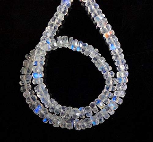 BEADS GEMSTONE Natural Rainbow Moonstone Faceted Roundle Blue Flashy Beads, Rainbow Moonstone 5mm 8 Inch Long Strand. Code-HIGH-66300 von WORLD WIDE GEMS