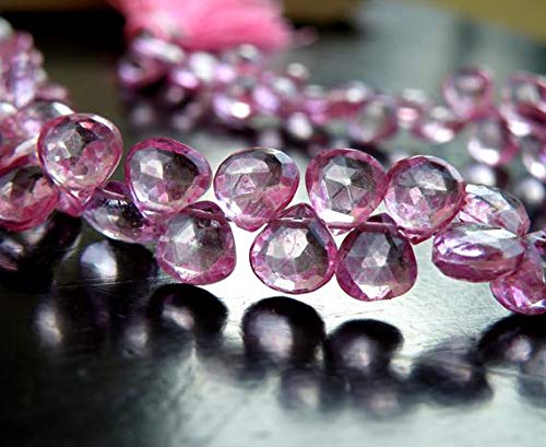 BEADS GEMSTONE Pink Topaz Edelstein Briolette Mystic Faceted Heart 6,5mm 13 Perlen Code-HIGH-58328 von WORLD WIDE GEMS