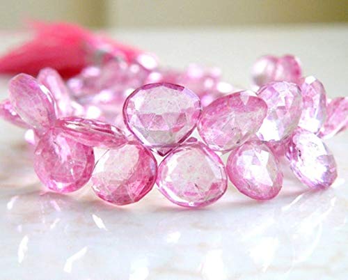 BEADS GEMSTONE Pink Topaz Edelstein Briolette Mystic Faceted Heart Teardrop 10mm 5 Perlen Code-HIGH-58331 von WORLD WIDE GEMS