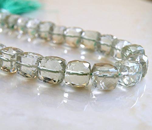 BEADS GEMSTONE Prasiolite Green Amethyst Edelstein Faceted Cube 8,5mm 11 Perlen 1/2 Strand Code-HIGH-58214 von WORLD WIDE GEMS