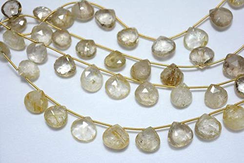 BEADS GEMSTONE Rutile Quarz Herz Form Perlen, Faceted Beads, Golden Rutile Briolettes Beads, 14mm - 16mm Approx, 4 Inch Beach Code-HIGH-32151 von WORLD WIDE GEMS