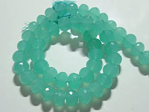 BEADS GEMSTONE Sea Foam Green Chalceny Faceted Big Rondelle, 9.5-10.5x7-8mm, 6pcs Code-HIGH-62165 von WORLD WIDE GEMS