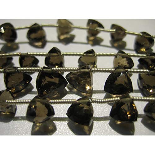 BEADS GEMSTONE Smoky Quarz-Beads, Trilion Cut Briolette Perlen - 7 mm AAA Edelsteine, Pyramid Shaped, Faceted Briolettes - 8 Zoll Strand Code-HIGH-48685 von WORLD WIDE GEMS