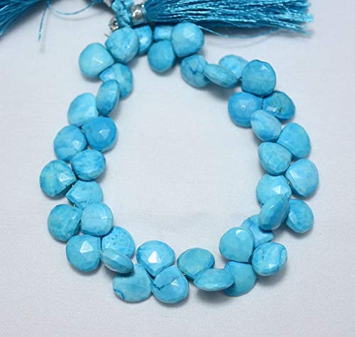 BEADS GEMSTONE Strand Türkis Faceted Brilolettes, Howlite Heart Cut Beads, Chinese Turquoise,Heart shape 10mm Approx,4 Inch Beach Code-HIGH-23946 von WORLD WIDE GEMS