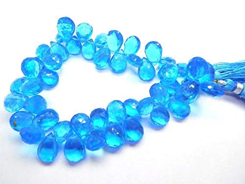 BEADS GEMSTONE blau hydro 8x10-8x11 mm facettierte Birne Briolettes Perlen 8 Zoll Lange Strand Steinperlen, Edelstein Perlen,lose Perlen,Cut Perlen Cab Perlen Code-HIGH-44968 von WORLD WIDE GEMS