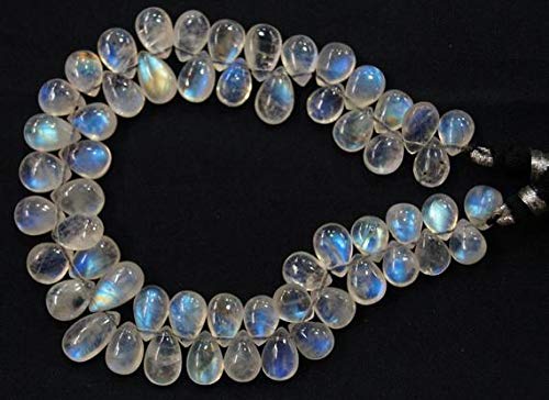 BEADS GEMSTONE natural gem stone rainbow moonstone smooth brio.pear shape perlen complete strand top blue fire flashing 8,5 inches 6X9 to 7X11 mm Code-HIGH-60510 von WORLD WIDE GEMS