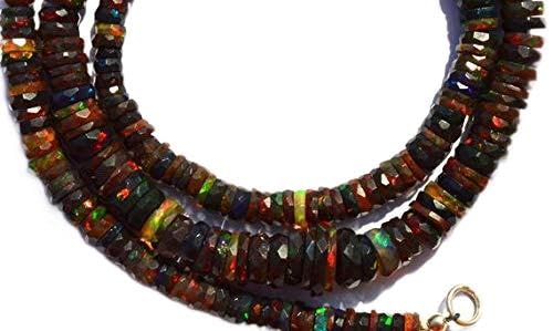 World Wide Gems Beads Gemstone 1 Strand Natural Ethiopian Black Opal Fceted 5 to 10MM Approx. Heishi Rondelle Beads Necklace 18 Inch Code-HIGH-11888 von WORLD WIDE GEMS