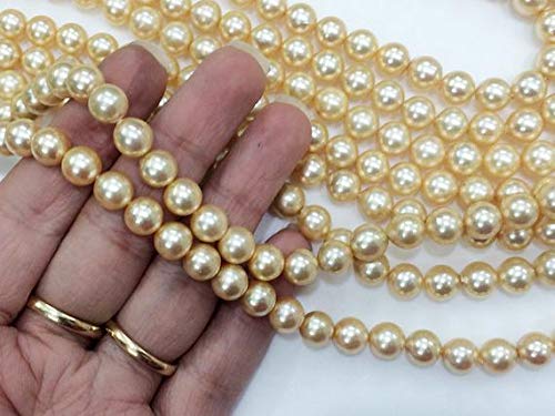 World Wide Gems Beads Gemstone 1 Strand Natural Gold South Sea Pearls Cultured, Natural Pearls, Original South Sea Pearls Non Treated Round Balls, 8-9mm, 18 Inch Code-HIGH-17956 von WORLD WIDE GEMS