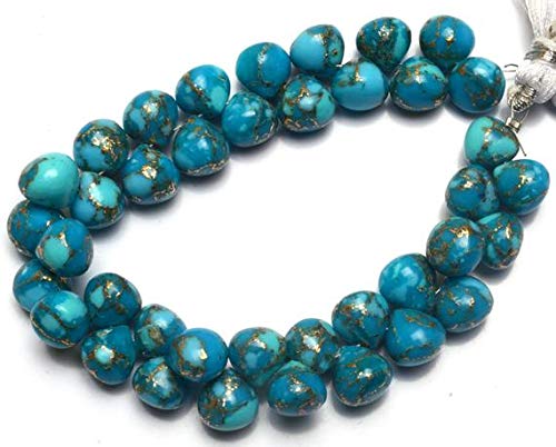 World Wide Gems Beads Gemstone 1 Strand Natural Mojave Blue Copper Turquoise 8MM Approx. Smooth Onion Shape Briolette Beads 6.5 Inch Code-HIGH-11483 von WORLD WIDE GEMS