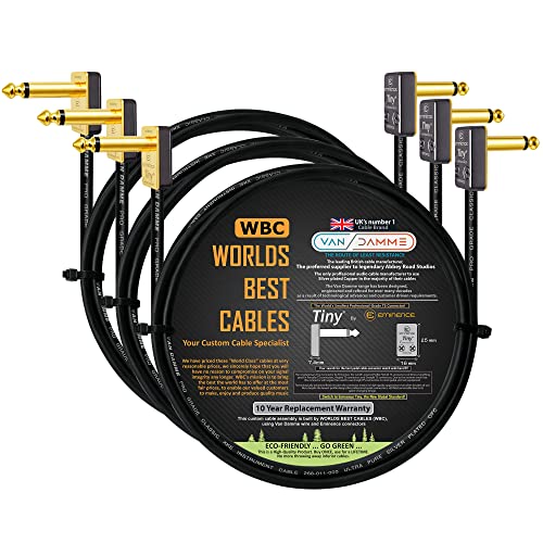 Van Damme Pro Grade Classic XKE Patchkabel für Gitarre, Bass, Instrumente, Effektpedal, vergoldet, 75 cm, 3 Stück von WORLDS BEST CABLES