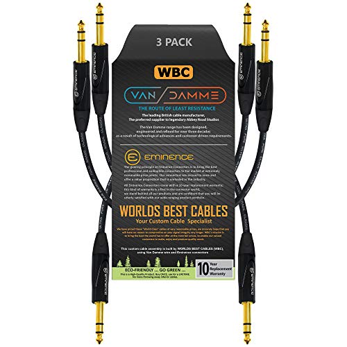 Van Damme Tour-Grade Classic XKE Starquad Patchkabel mit vergoldeten TRS 6,35 mm Stereo-Steckern, 0,25 m, 3 Stück von WORLDS BEST CABLES