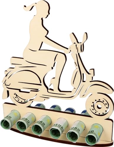 WORTGEFECHTE XL Geldgeschenk aus Holz Motorroller|Geschenkidee|Gutscheinverpackung|witziges Geschenk|Geldgeschenk für Frauen und Männer (Motorroller) von WORTGEFECHTE