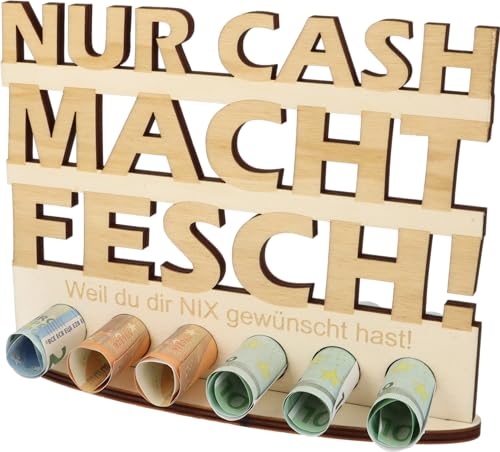 WORTGEFECHTE XL Geldgeschenk aus Holz mit Lasergravur|Geschenkidee|Gutscheinverpackung|witziges Geschenk|Geldgeschenk für Frauen und Männer (Nur Cash Macht fesch!) von WORTGEFECHTE