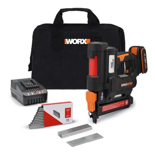 WORX Nitro – Elektrischer Hefter, kabellos, 20 V – 2 Ah – zieht bis zu 80 Heftklammern pro Minute – Entriegelung ohne Werkzeug – WX844 (Lieferung mit Akku und Ladegerät, 200 Heftklammern 18 GA, von WORX