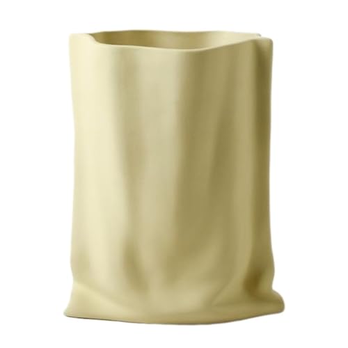 Keramikvase Für Das Wohnzimmer Cremefarbener Wohnzimmer-Esstisch, Papiertüte, Plissierte Keramikvase, Ornamente, Dekorative Eingangsornamente Keramikvase(Yellow) von WOSHImeinvYE